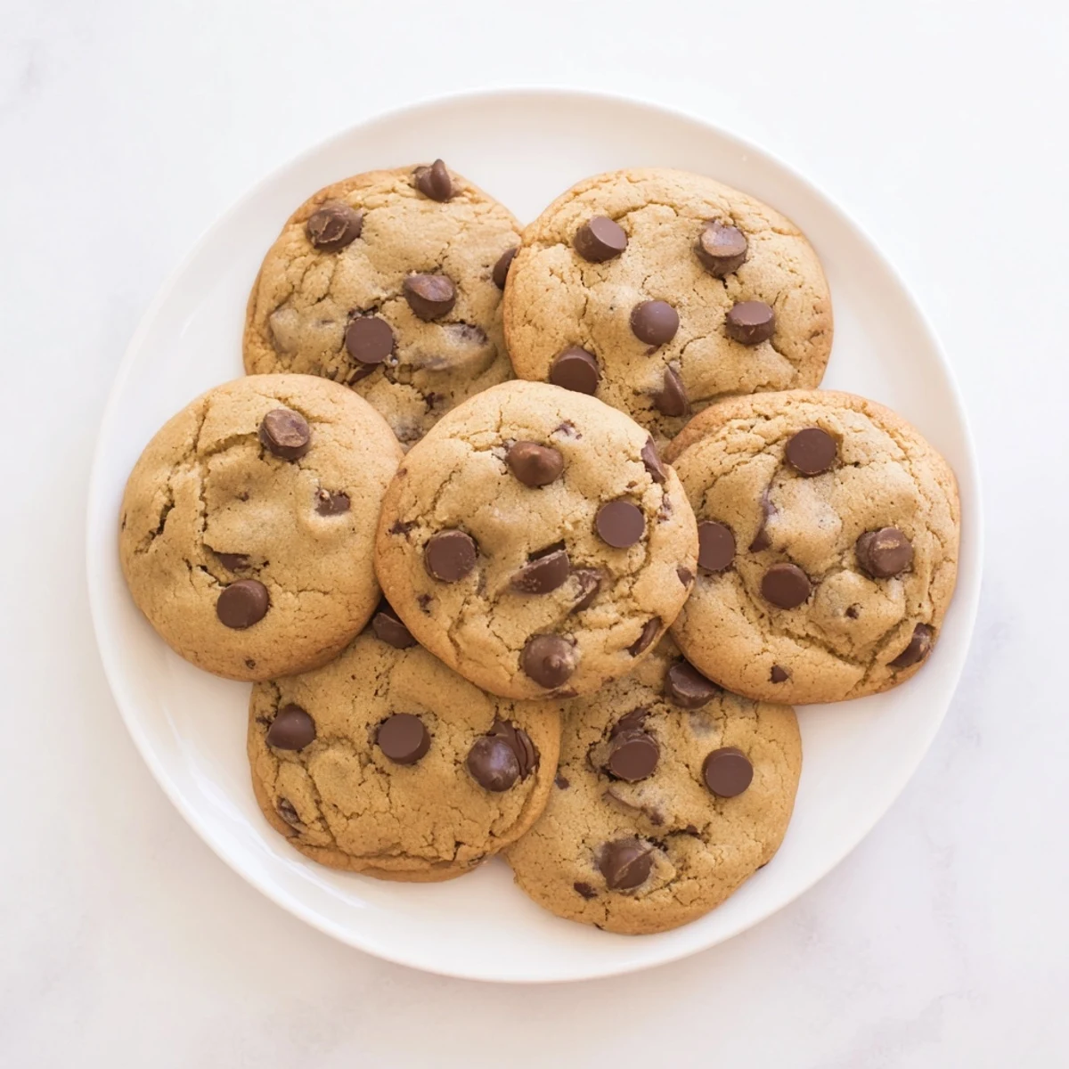 Freshly baked Chocolate Chip Cookies on a cooling rack, showing golden edges and gooey melted chocolate chips.