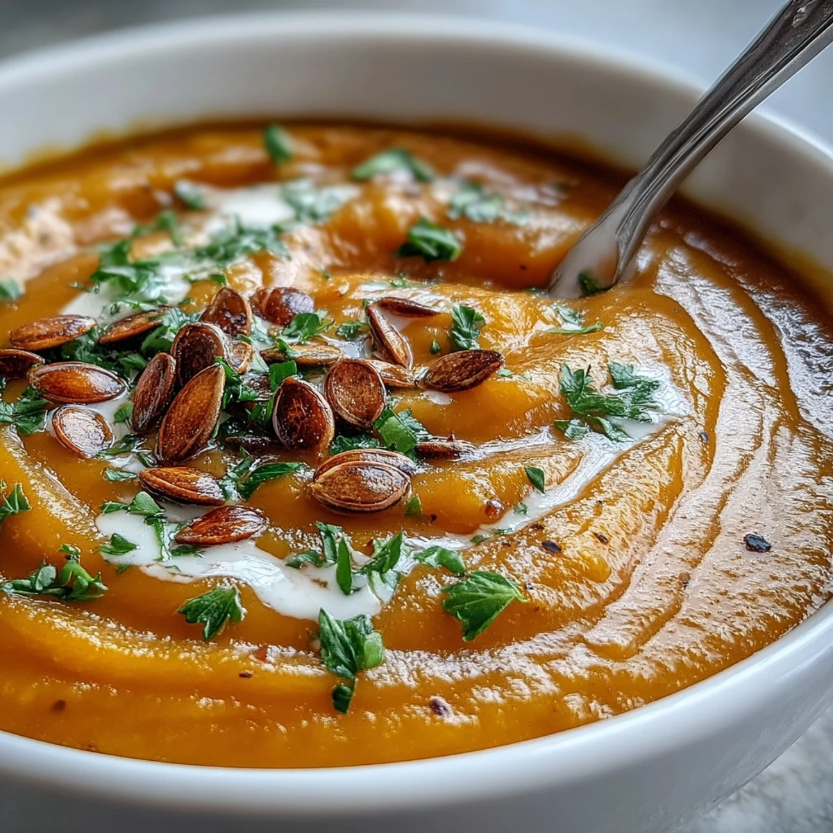 Velvety Butternut Squash and Apple Soup blended smooth, paired with crusty bread for a cozy autumn dinner.
