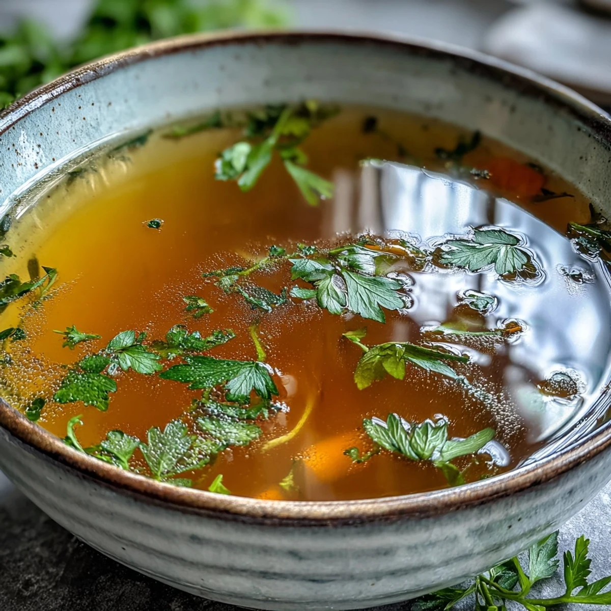 Fragrant golden Vegetable Broth From Scraps strained into a glass jar, ready to savor.