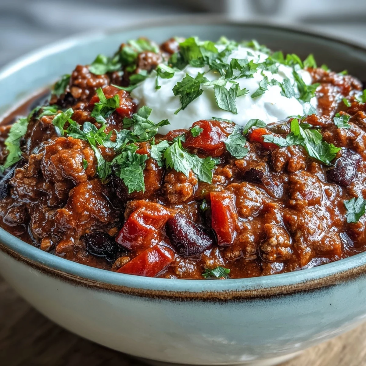 Slow Cooker Chili simmers with rich aromas, chunky beef, tender beans, and a tomato base in the crockpot.