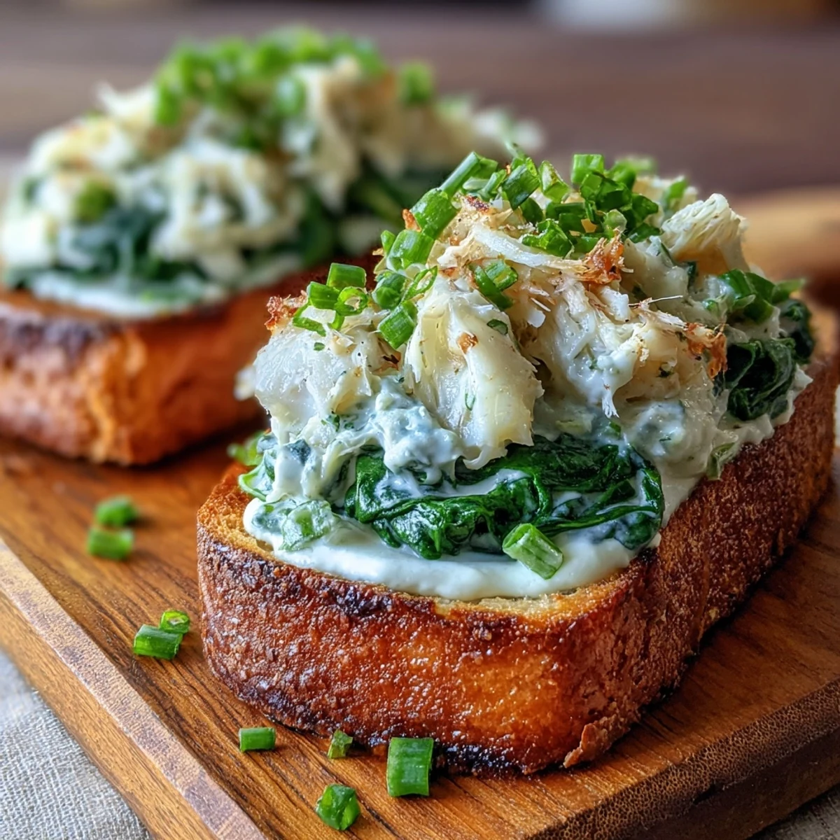 Crumbled smoked haddock on rye toast with creamy spinach and lemon wedge for a zesty finishing touch.