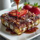 Sliced strawberries and creamy custard-soaked bread bake into a sweet, golden casserole for weekend mornings.  