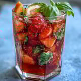 Refreshing Strawberry Basil Sangria Mocktail with juicy strawberries, lemon, and orange slices, perfect for festive gatherings.  