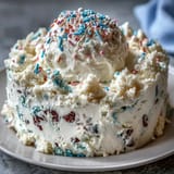 Festive Funfetti Dip Cake decorated with cheerful sprinkles, perfect for spring birthday parties and joyful celebrations.  
