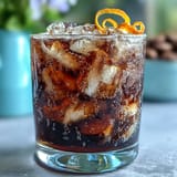 Two tall glasses filled with cold brew coffee tonic, garnished with fresh orange zest and a wedge, perfect for summer.