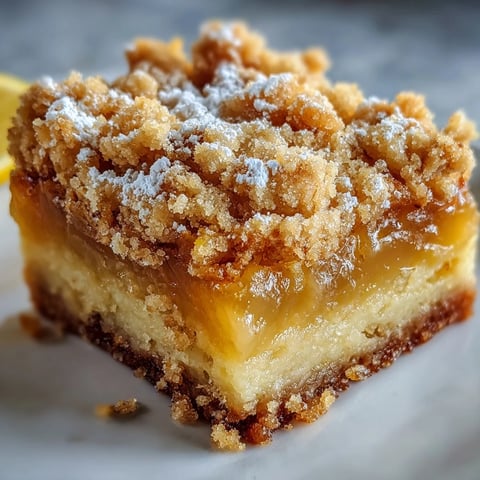 Freshly baked Homemade Lemon Crumb Bars show golden crumbs topping a bright yellow citrus filling in a pan.