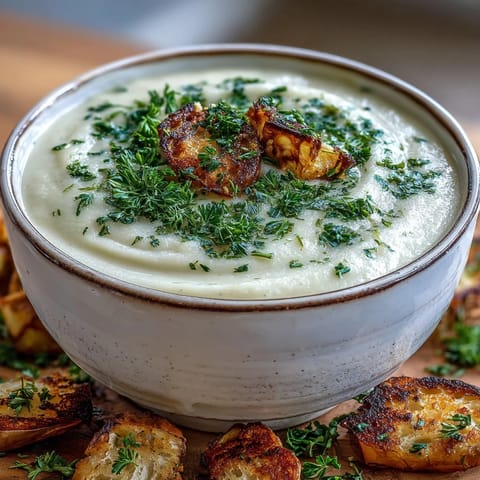 Golden roasted parsnips blended into velvety Parsnip and Herb Soup, served steaming hot with a swirl of cream.