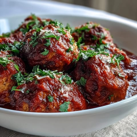 Housewarming Slow Cooker Meatballs in Marinara: Tender, juicy meatballs slow-cooked in savory marinara sauce, perfect for festive gatherings.  