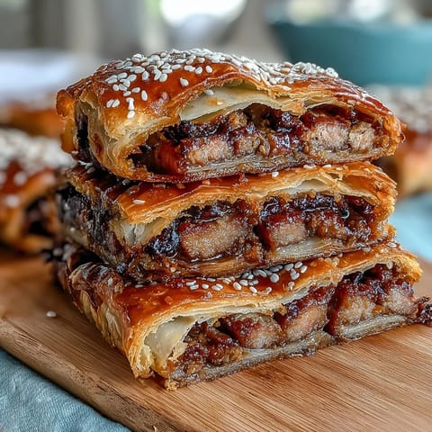 Classic pigs in a blanket with mustard dip, golden puff pastry wrapped around cocktail sausages for a perfect game day snack.