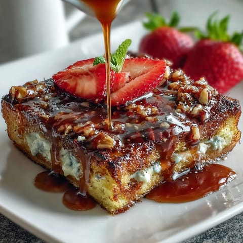 Sliced strawberries and creamy custard-soaked bread bake into a sweet, golden casserole for weekend mornings.  