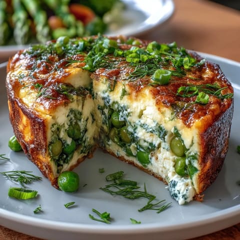 Asparagus and Pea Spring Frittata with Goat Cheese - fluffy oven-baked frittata bursting with tender spring vegetables, fresh herbs, and tangy goat cheese crumbles.  