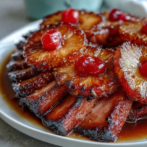 Honey Glazed Ham with Pineapple, a golden holiday centerpiece with juicy ham and sweet pineapple rings, perfect for Easter dinner.