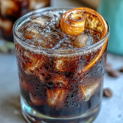 Refreshing cold brew coffee tonic with orange zest served over ice in clear glasses, sparkling and vibrant.
