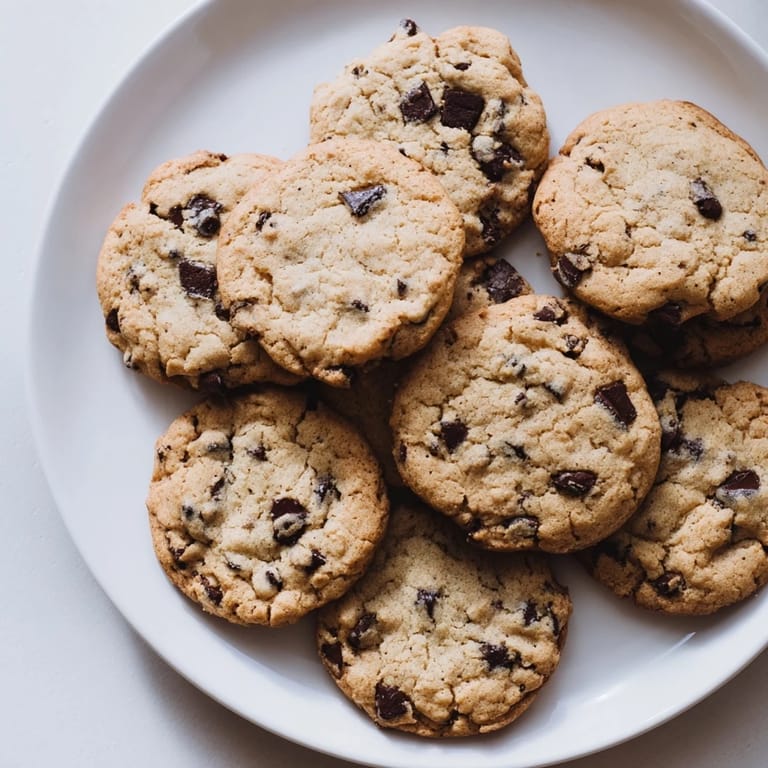 Chocolate Chip Cookies baked on parchment paper with a rustic texture, perfect for a home dessert platter.