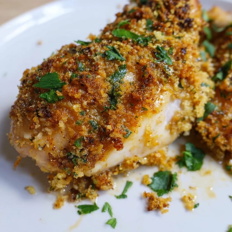 Baked Roasted Garlic Parmesan Chicken resting on a rustic wooden board, surrounded by roasted vegetables, highlighting the savory garlic butter glaze and herb seasoning.