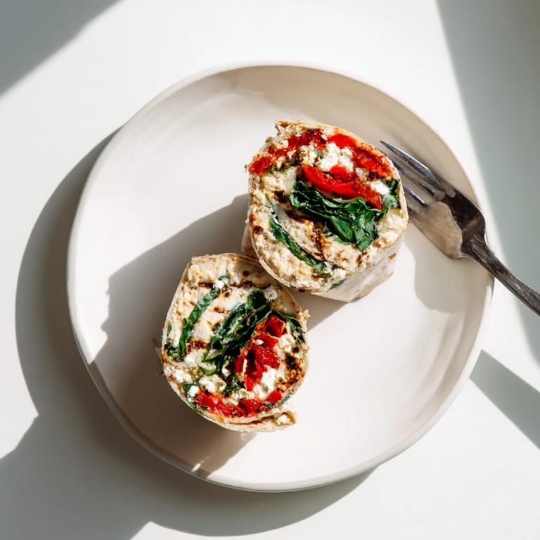 Golden-brown Mediterranean Veggie Wrap on a wooden board, garnished with oregano, ready for a light lunch or quick, healthy dinner.