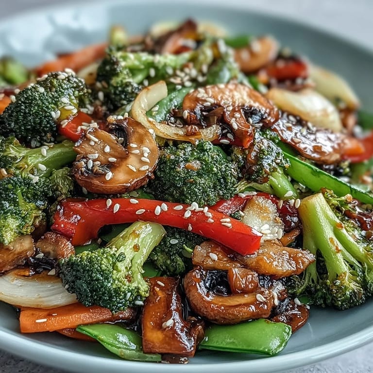 Colorful Ginger Stir-Fried Vegetables in a skillet, featuring bell peppers, mushrooms, and onions with aromatic fresh ginger.