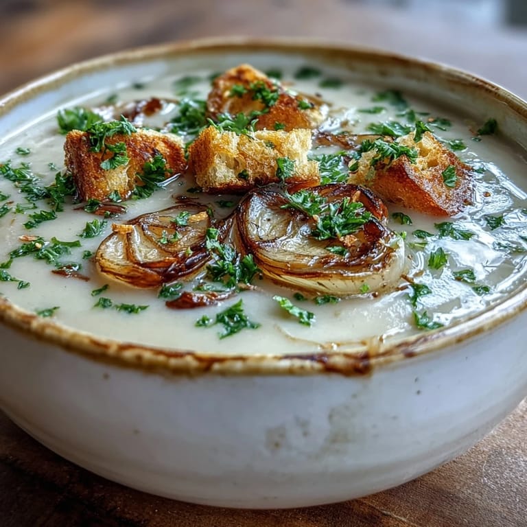 Velvety roasted garlic soup with a warm, comforting aroma perfect for a cozy night.