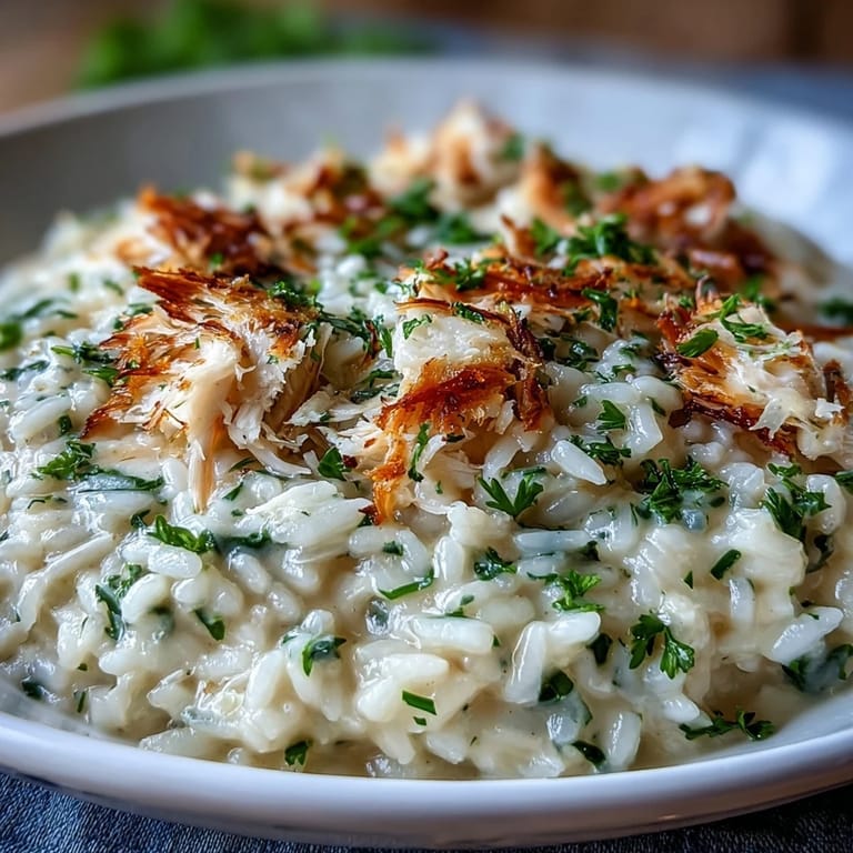 Hearty Smoked Haddock Risotto with flaky smoked fish and leeks, ready to serve with a glass of crisp white wine.
