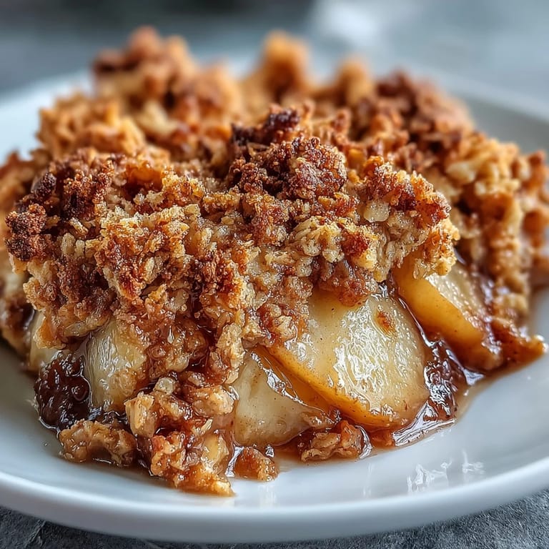Homemade Pear Crumble features tender baked pears beneath a thick, crunchy crumble topping, ideal for a cozy fall dessert.