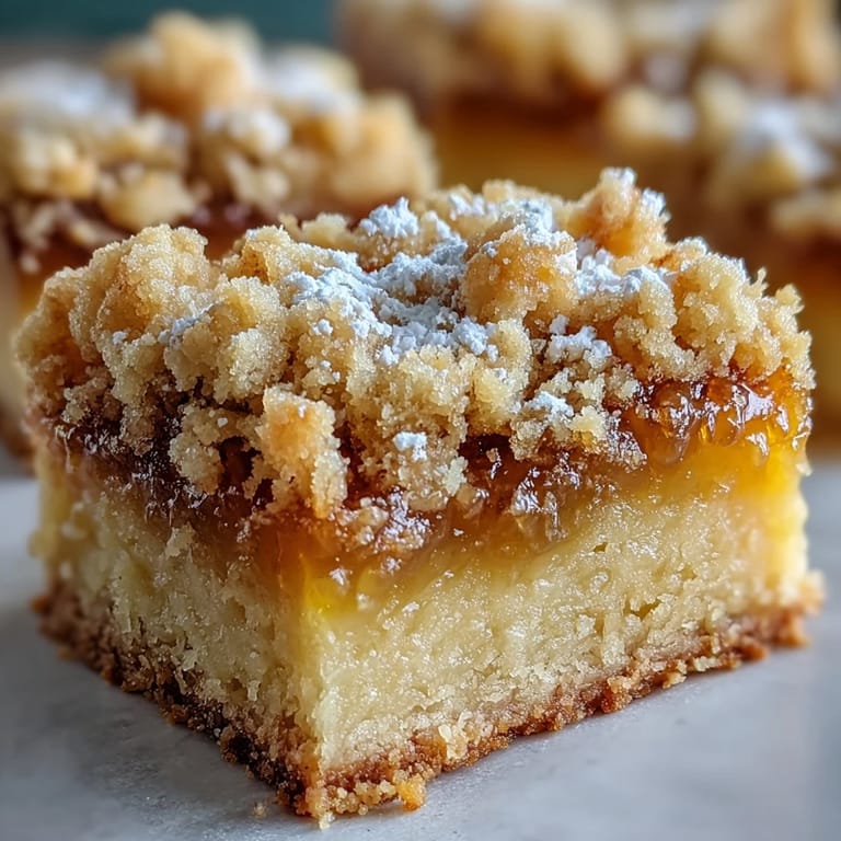 Dusted with powdered sugar, squares of Homemade Lemon Crumb Bars sit on a plate ready for tea time.