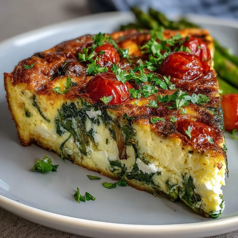 Colorful spring vegetable frittata loaded with zucchini, tomatoes, and herbs, perfect for a light brunch.  