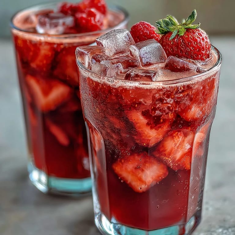 Vibrant strawberry açaí coconut beverage, blended until smooth and topped with juicy fresh berries.  
