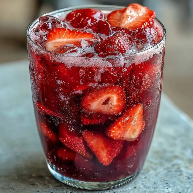 Two tall glasses filled with homemade strawberry açaí refresher, garnished with mint and fresh strawberry slices.