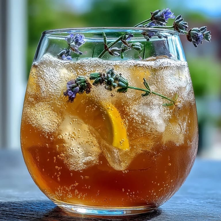A sparkling Lavender Lemonade Spritz with vibrant citrus and floral notes, served over ice with a bubbly finish.