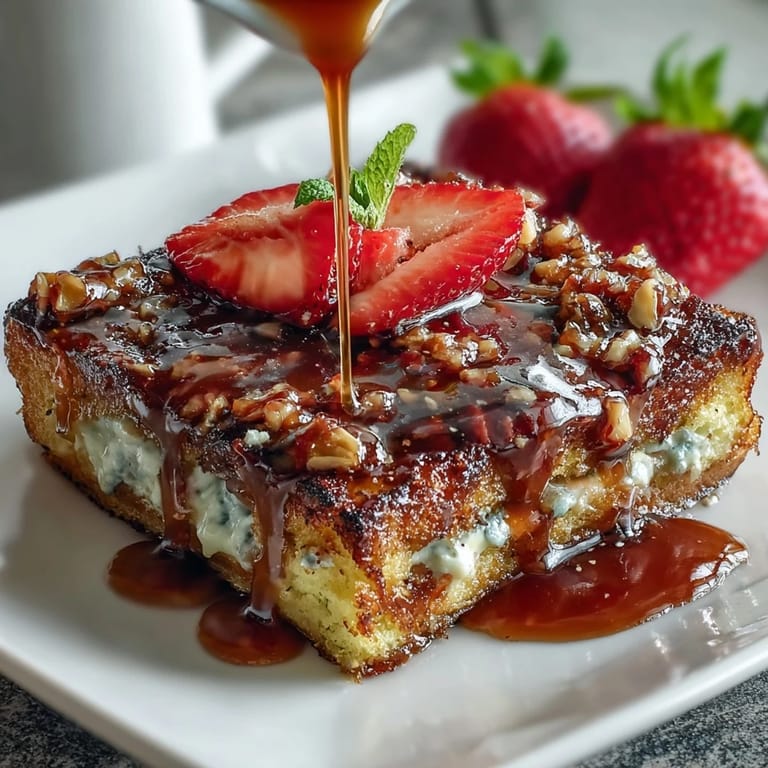 Sliced strawberries and creamy custard-soaked bread bake into a sweet, golden casserole for weekend mornings.  