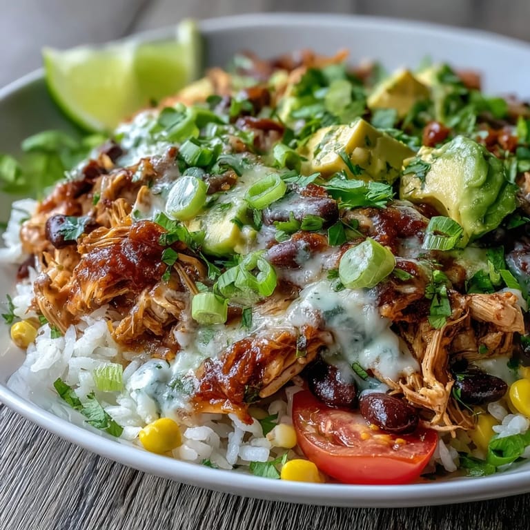 Slow cooker salsa chicken bowls with melted cheese, cherry tomatoes, and a sprinkle of cilantro for a zesty dinner.  