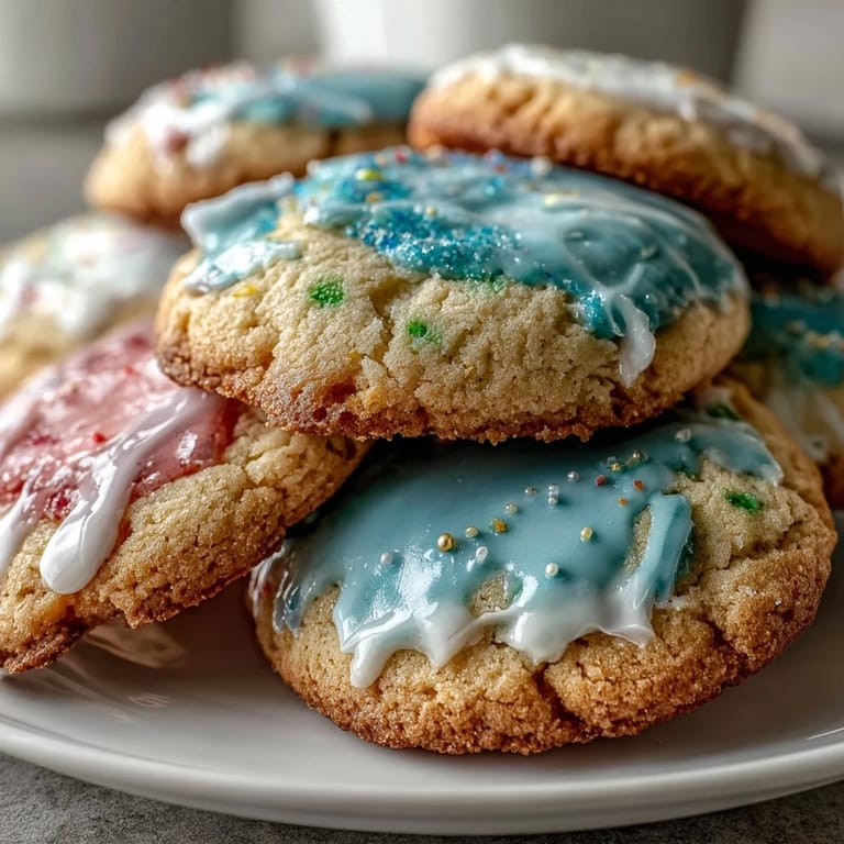 Delicate lemon cookies topped with soft pastel glaze, ideal for festive spring gatherings or Easter brunch.