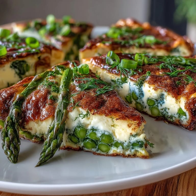 Colorful Spring Frittata featuring Asparagus, Peas, and Goat Cheese - a rustic, savory egg dish with bright green vegetables and melted goat cheese, ideal for any meal.