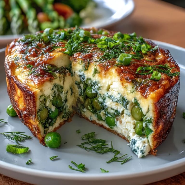 Asparagus and Pea Spring Frittata with Goat Cheese - fluffy oven-baked frittata bursting with tender spring vegetables, fresh herbs, and tangy goat cheese crumbles.  