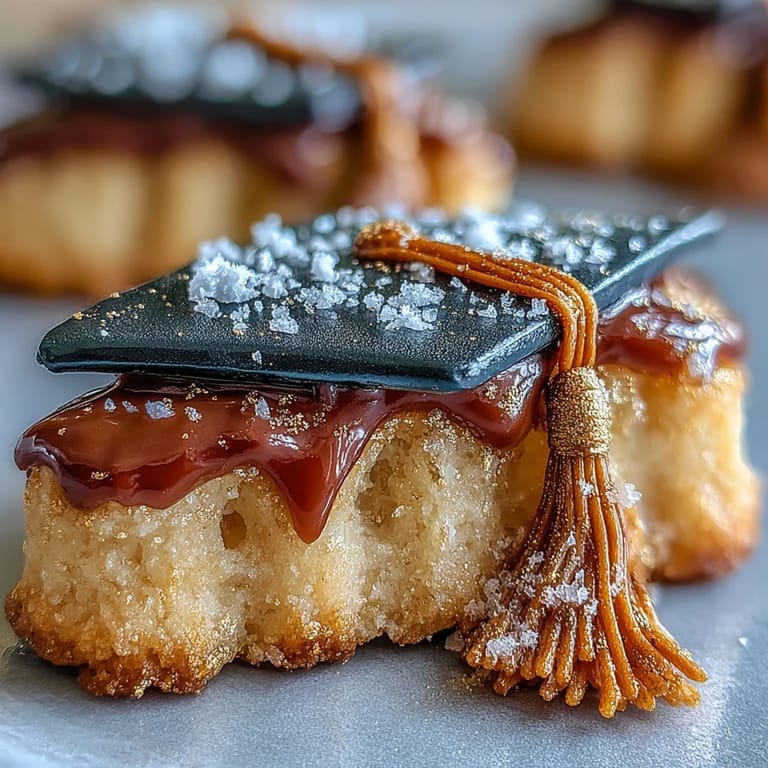 Buttery sugar cookies in diploma and graduation cap shapes, topped with shiny gold royal icing for festive achievement parties.