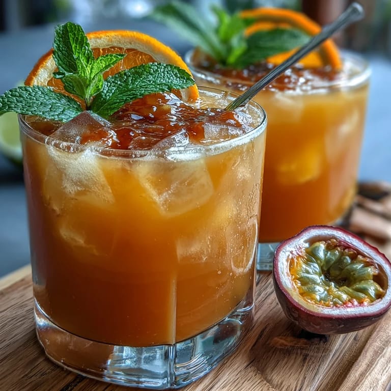 Refreshing passionfruit and orange mocktail with grenadine creating a stunning sunrise effect.  