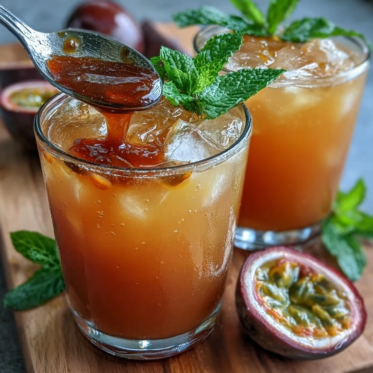 Colorful passionfruit and orange mocktail garnished with mint and orange slices, perfect for celebrations.