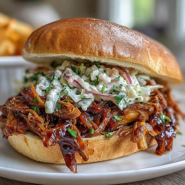 Hearty plant-based BBQ pulled jackfruit sandwiches with creamy coleslaw.