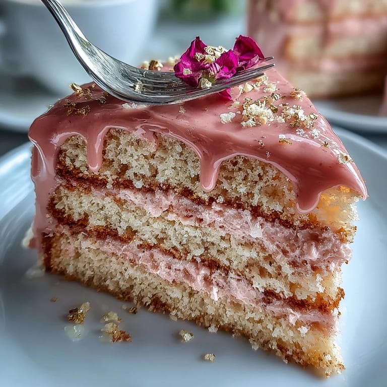 Feast your eyes on a delicate Rosé Velvet Cake, its sides dripping with edible gold.