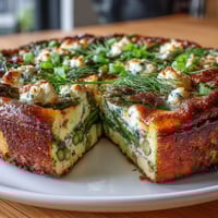 Spring Frittata with Asparagus, Peas and Goat Cheese - golden baked eggs loaded with vibrant green vegetables and creamy goat cheese, perfect for a light brunch or vegetarian dinner.  